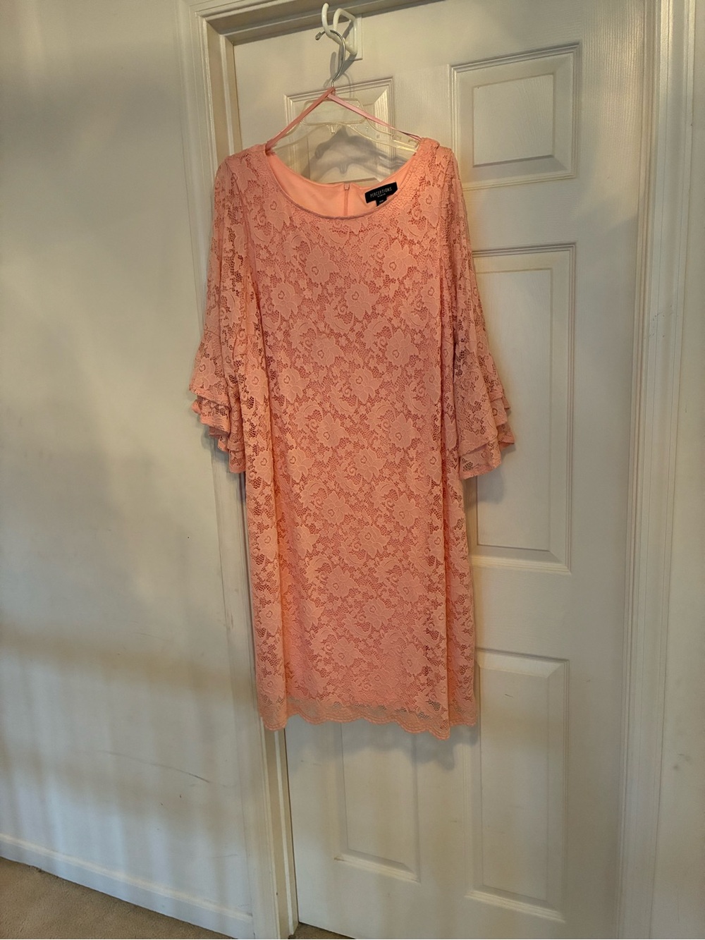 Perceptions Peach Lace Midi Dress with Flutter Sleeves